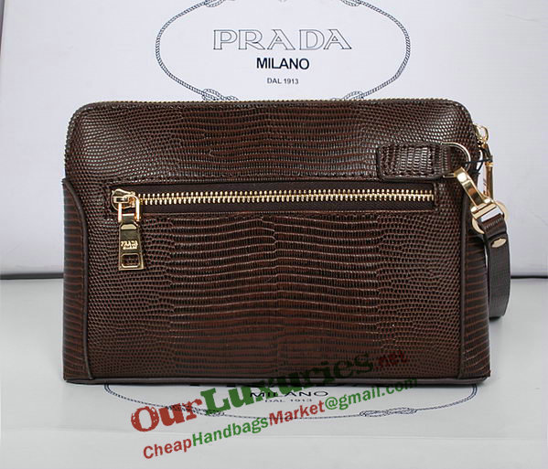 2014 Prada Lizard Leather Clutch 86032 khaki for sale